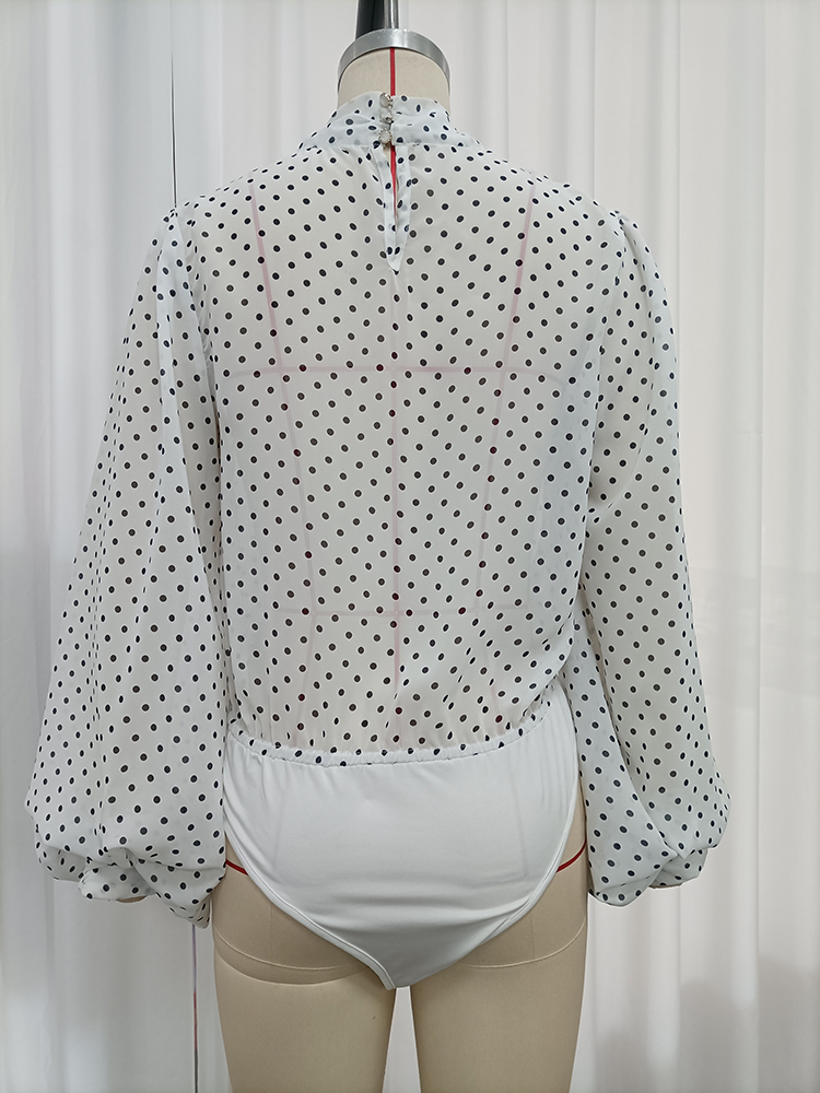 TWOTWINSTYLE Polka Dot Bow Tie Neck Long Sleeves Fashion Jumpsuit