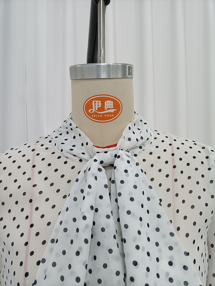 TWOTWINSTYLE Polka Dot Bow Tie Neck Long Sleeves Fashion Jumpsuit