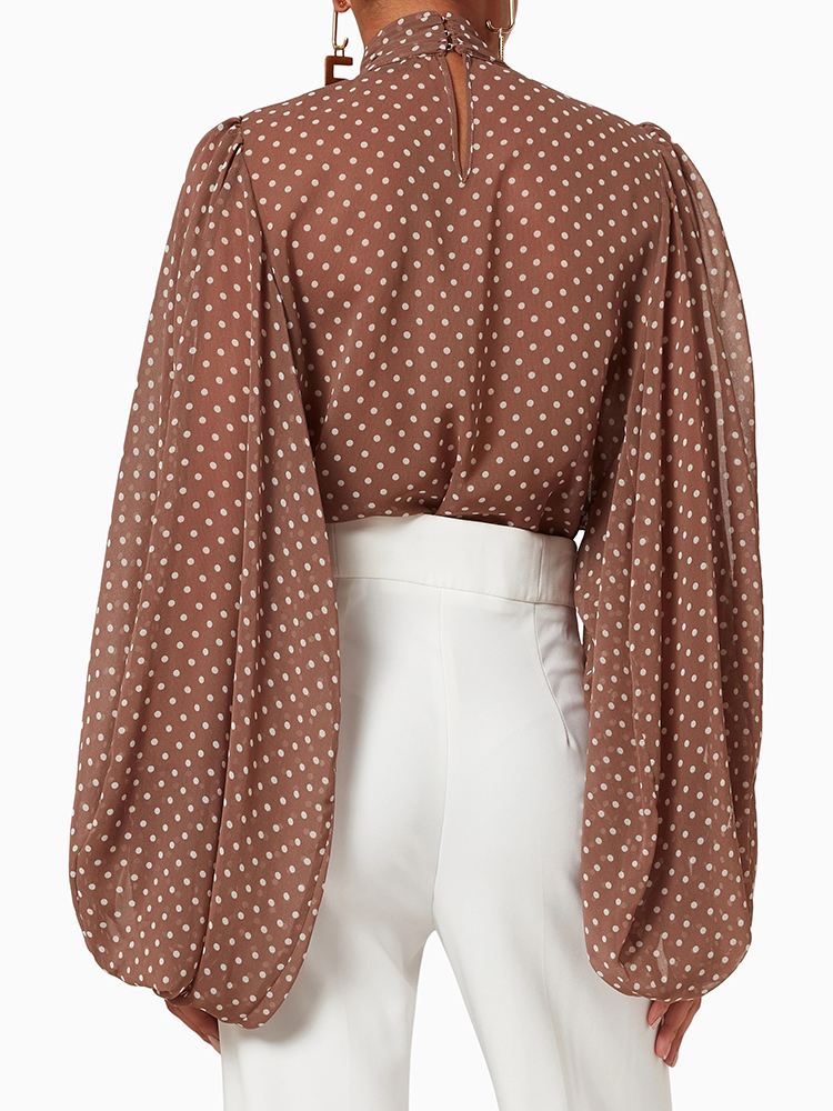 TWOTWINSTYLE Polka Dot Bow Tie Neck Long Sleeves Fashion Jumpsuit