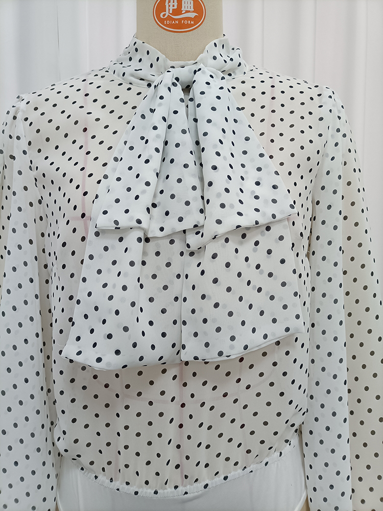 TWOTWINSTYLE Polka Dot Bow Tie Neck Long Sleeves Fashion Jumpsuit