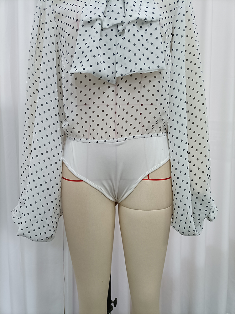 TWOTWINSTYLE Polka Dot Bow Tie Neck Long Sleeves Fashion Jumpsuit