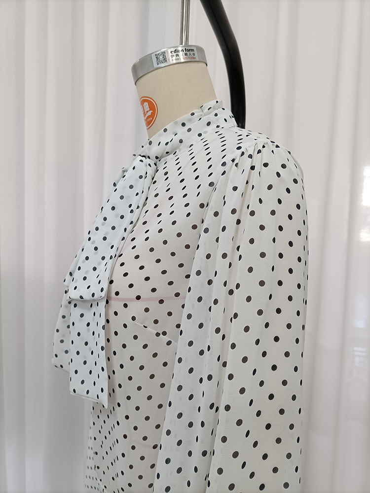TWOTWINSTYLE Polka Dot Bow Tie Neck Long Sleeves Fashion Jumpsuit
