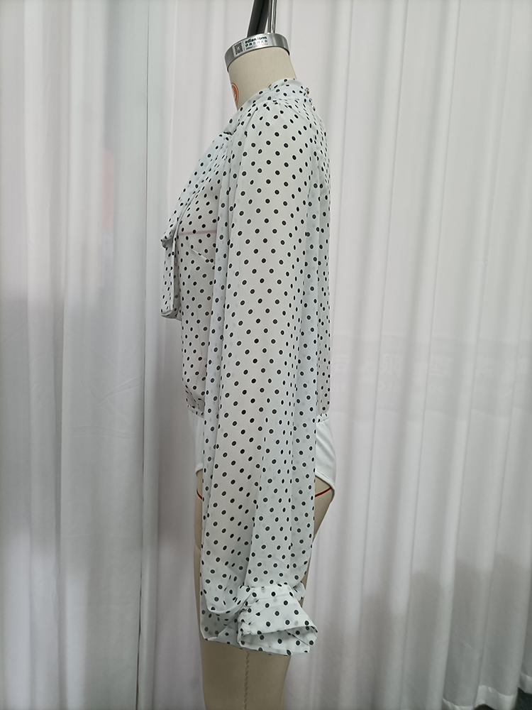 TWOTWINSTYLE Polka Dot Bow Tie Neck Long Sleeves Fashion Jumpsuit