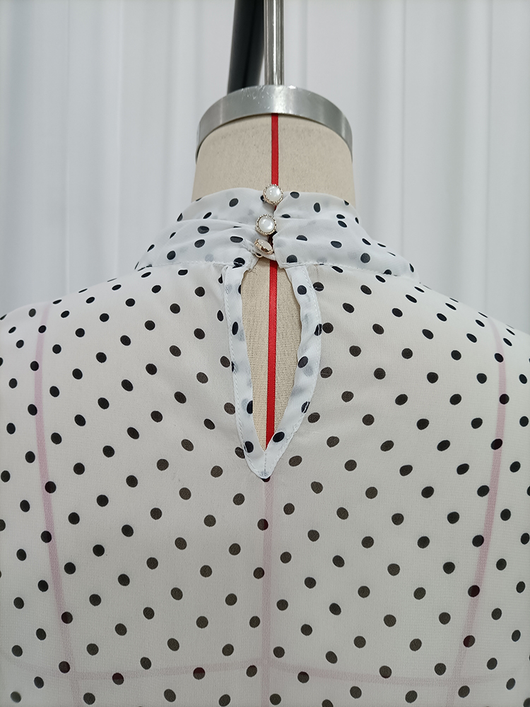 TWOTWINSTYLE Polka Dot Bow Tie Neck Long Sleeves Fashion Jumpsuit