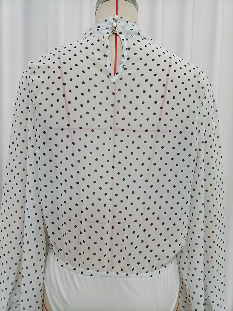 TWOTWINSTYLE Polka Dot Bow Tie Neck Long Sleeves Fashion Jumpsuit