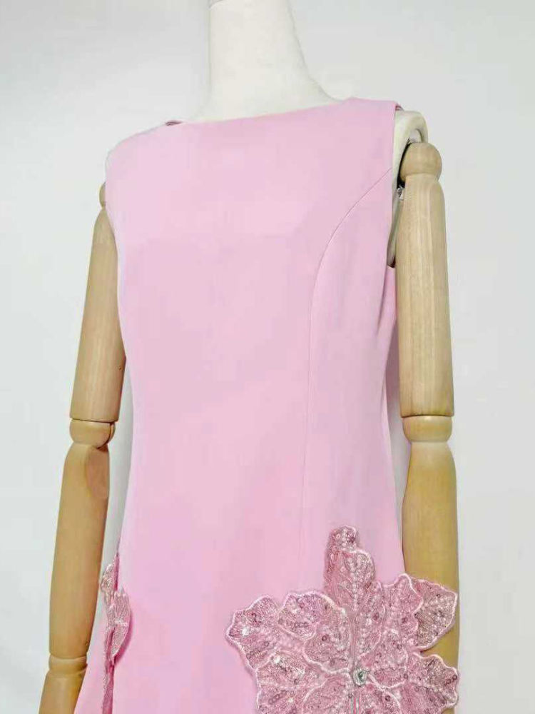 TWOTWINSTYLE Round Neck Tunic Patchwork Appliques Chic Dress