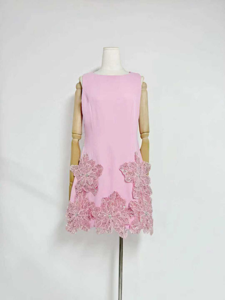 TWOTWINSTYLE Round Neck Tunic Patchwork Appliques Chic Dress