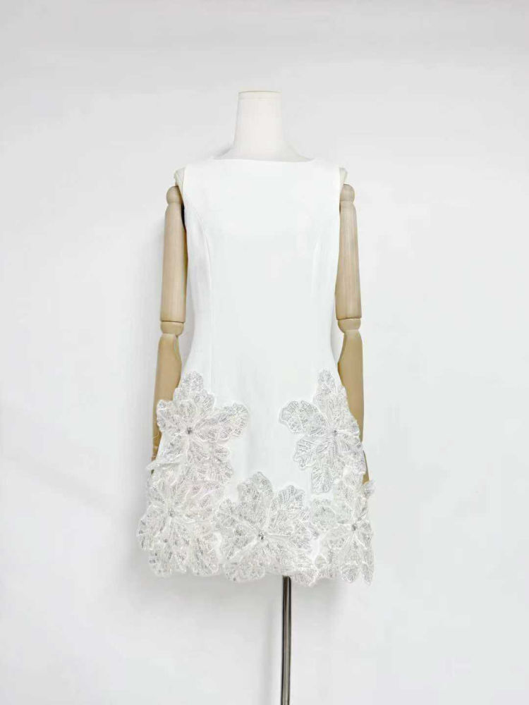 TWOTWINSTYLE Round Neck Tunic Patchwork Appliques Chic Dress