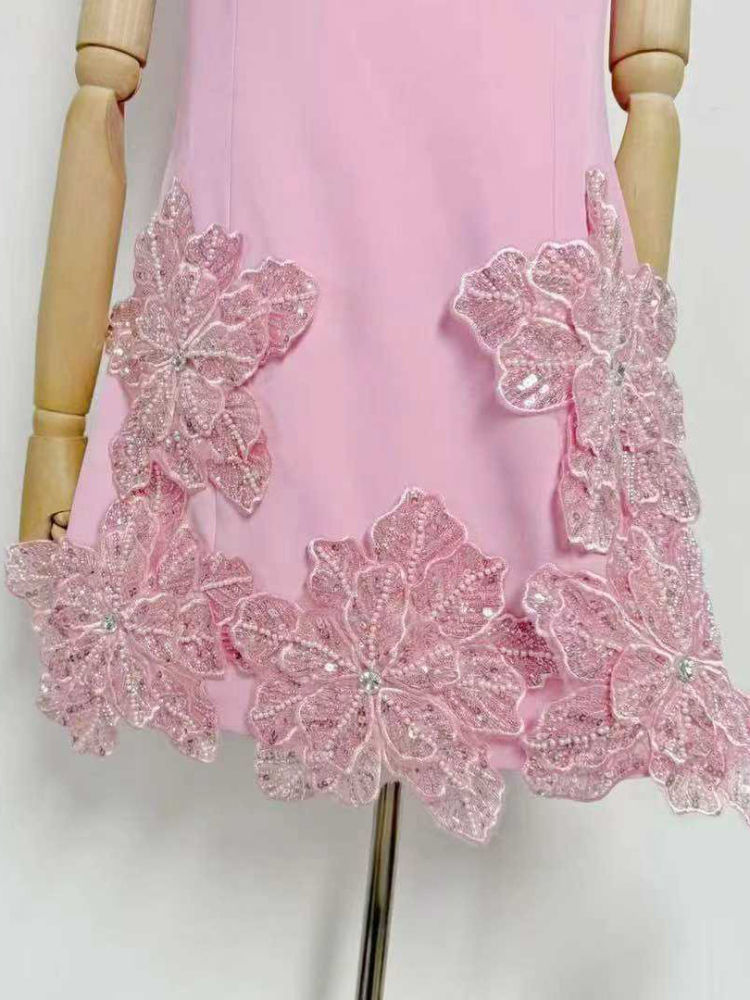 TWOTWINSTYLE Round Neck Tunic Patchwork Appliques Chic Dress