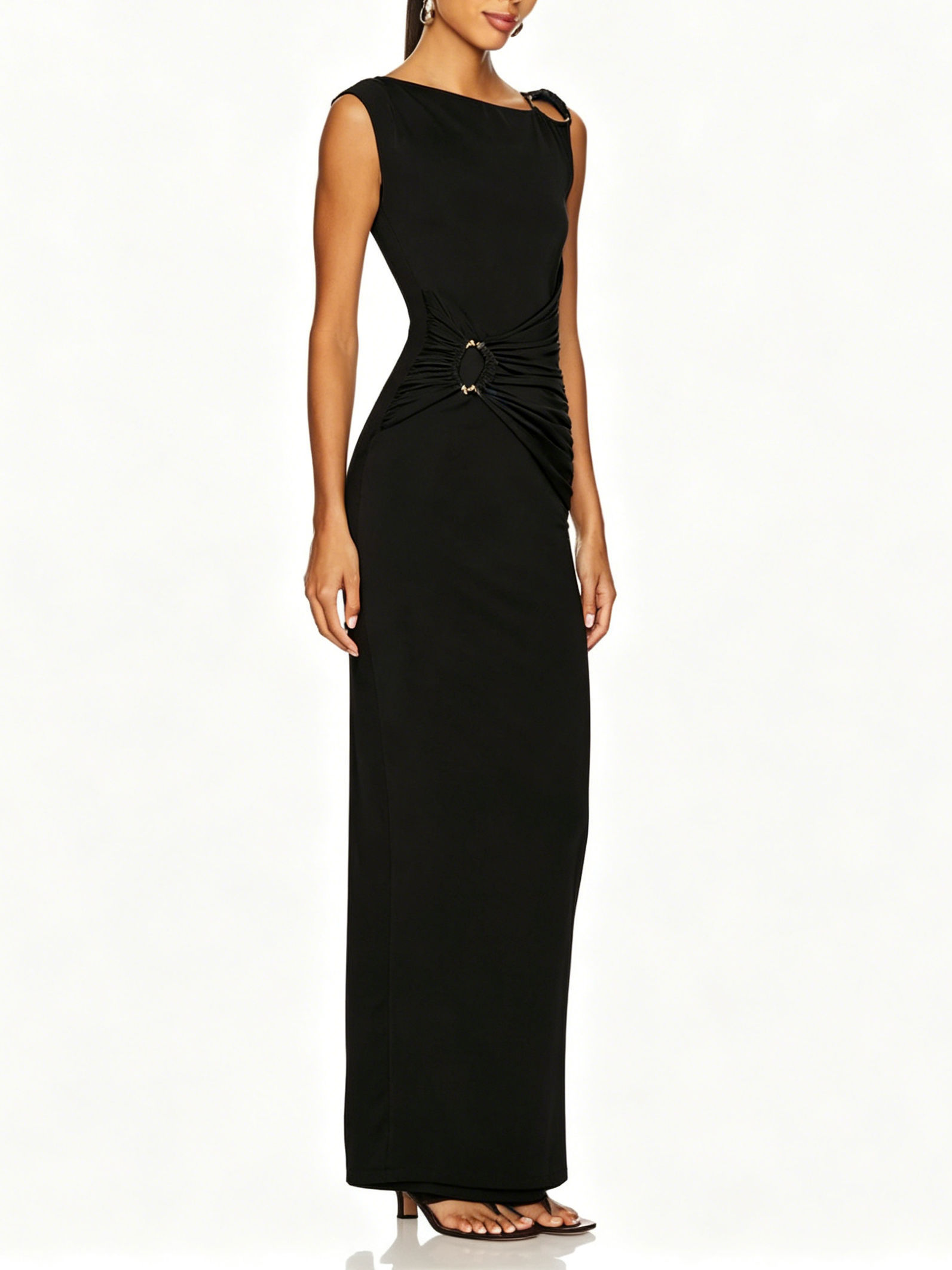 TWOTWINSTYLE Sleeveles Pleated Spliced Metal Decoration Design Dress