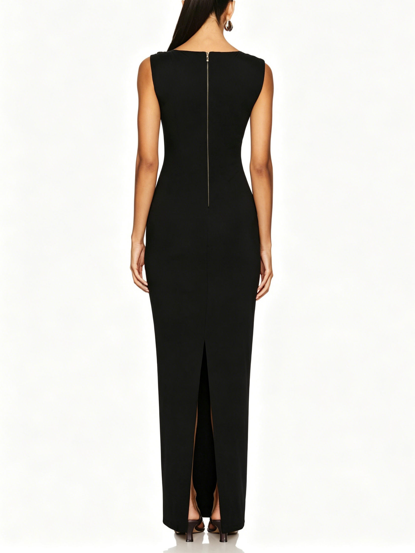 TWOTWINSTYLE Sleeveles Pleated Spliced Metal Decoration Design Dress
