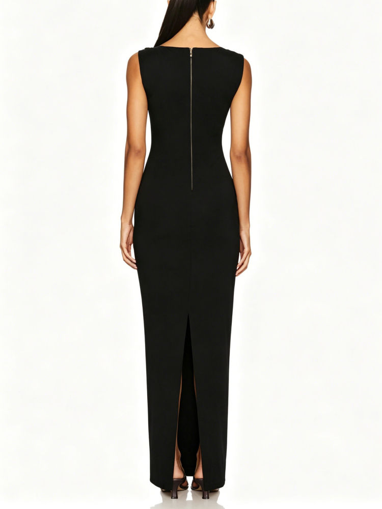 TWOTWINSTYLE Sleeveles Pleated Spliced Metal Decoration Design Dress