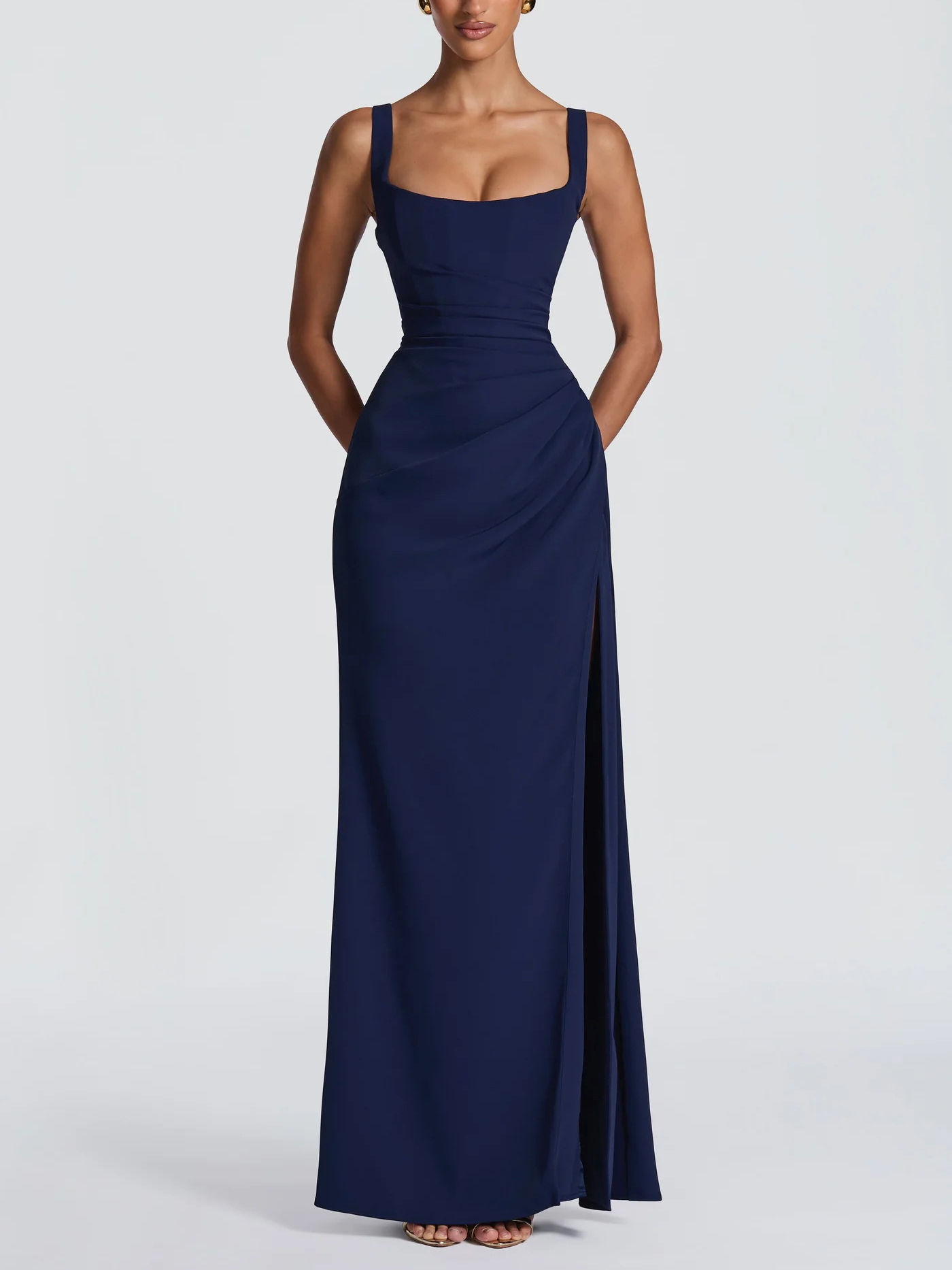 TWOTWINSTYLE Solid Off Shoulder Tunic Side Split Elegant Dress