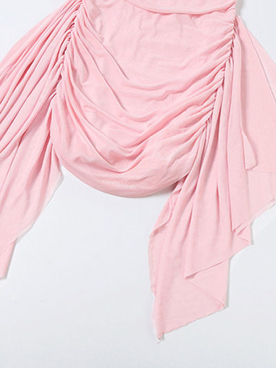 TWOTWINSTYLE Solid Tunic Pleated Irregular Straps Elegant Dress