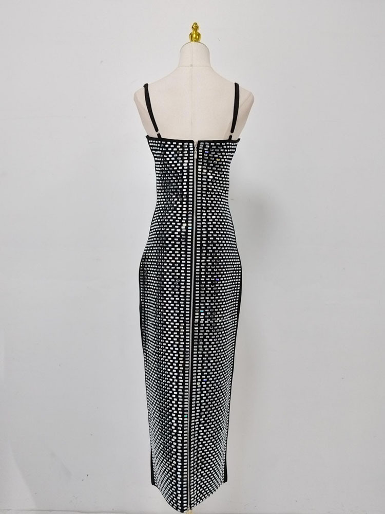 TWOTWINSTYLE Solid Patchwork Diamond High Waist Vintage Dress