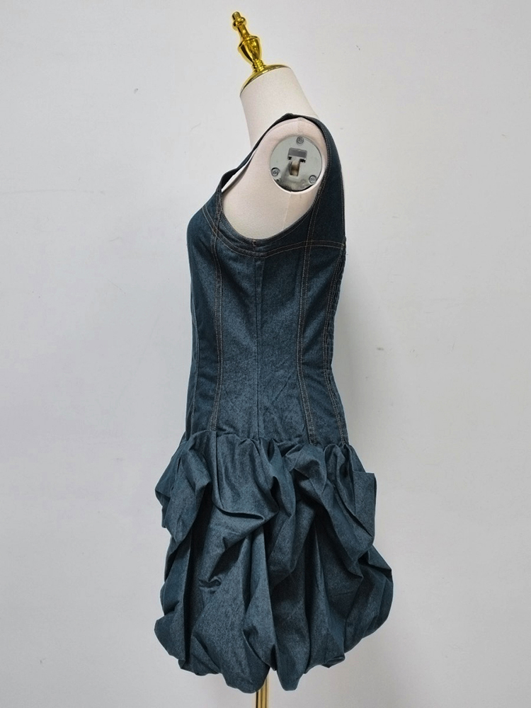 TWOTWINSTYLE Sleeveles Tunic Pleated Designer Mini Dress
