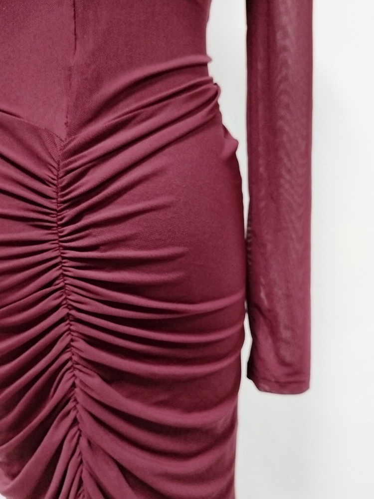 TWOTWINSTYLE Round Neck Long Sleeve Tunic Pleated Elegant Dress