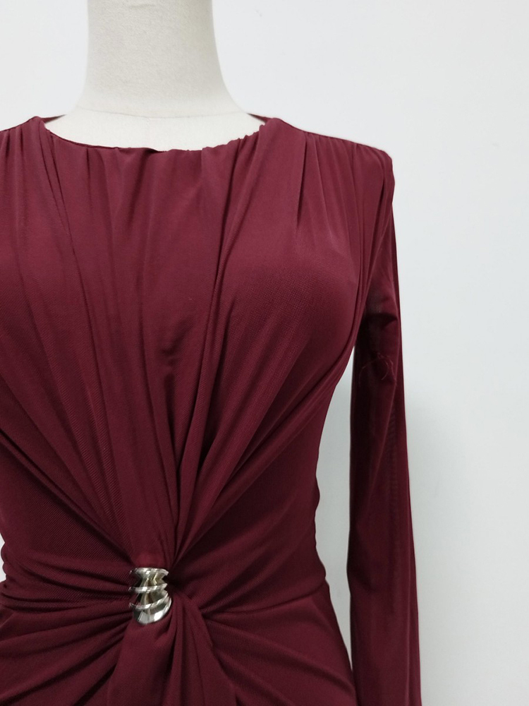 TWOTWINSTYLE Round Neck Long Sleeve Tunic Pleated Elegant Dress