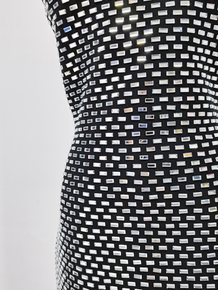 TWOTWINSTYLE Solid Patchwork Diamond High Waist Vintage Dress