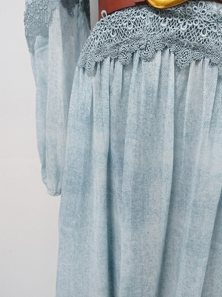 TWOTWINSTYLE V Neck Long Sleeve Spliced Belt Vintage Dress