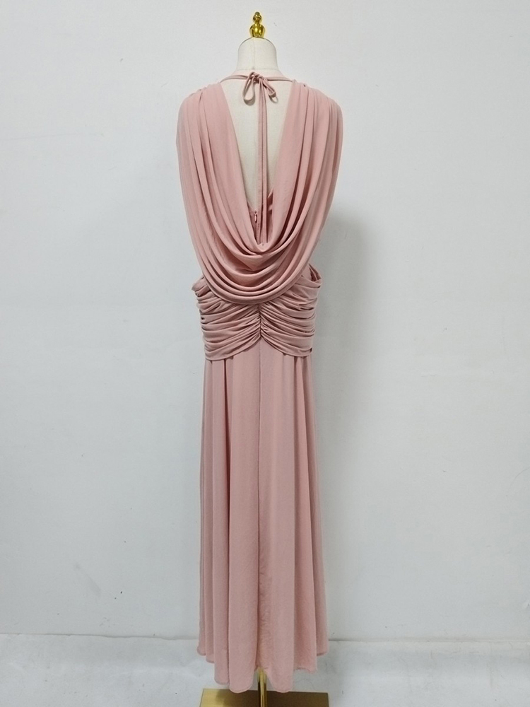 TWOTWINSTYLE V Neck Sleeveles Tunic Pleated Elegant Dress