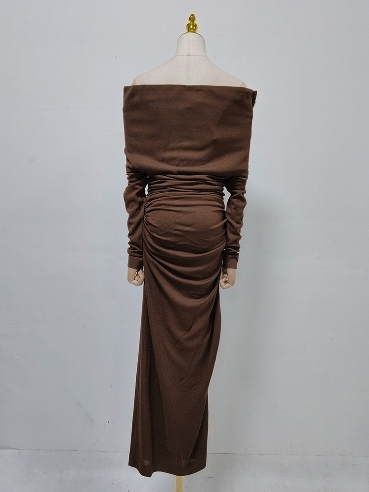 TWOTWINSTYLE Off Shoulder Long Sleeve Tunic Vintage Dress