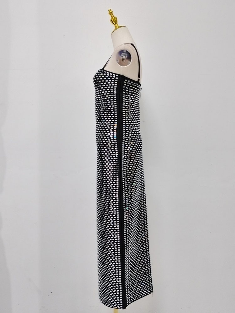 TWOTWINSTYLE Solid Patchwork Diamond High Waist Vintage Dress