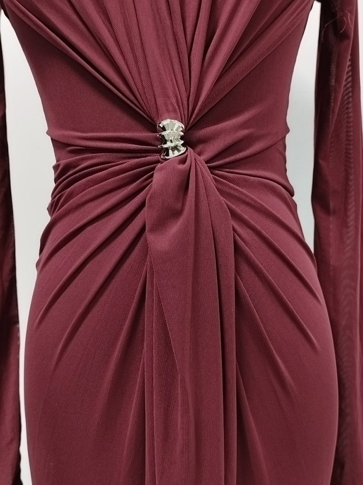 TWOTWINSTYLE Round Neck Long Sleeve Tunic Pleated Elegant Dress