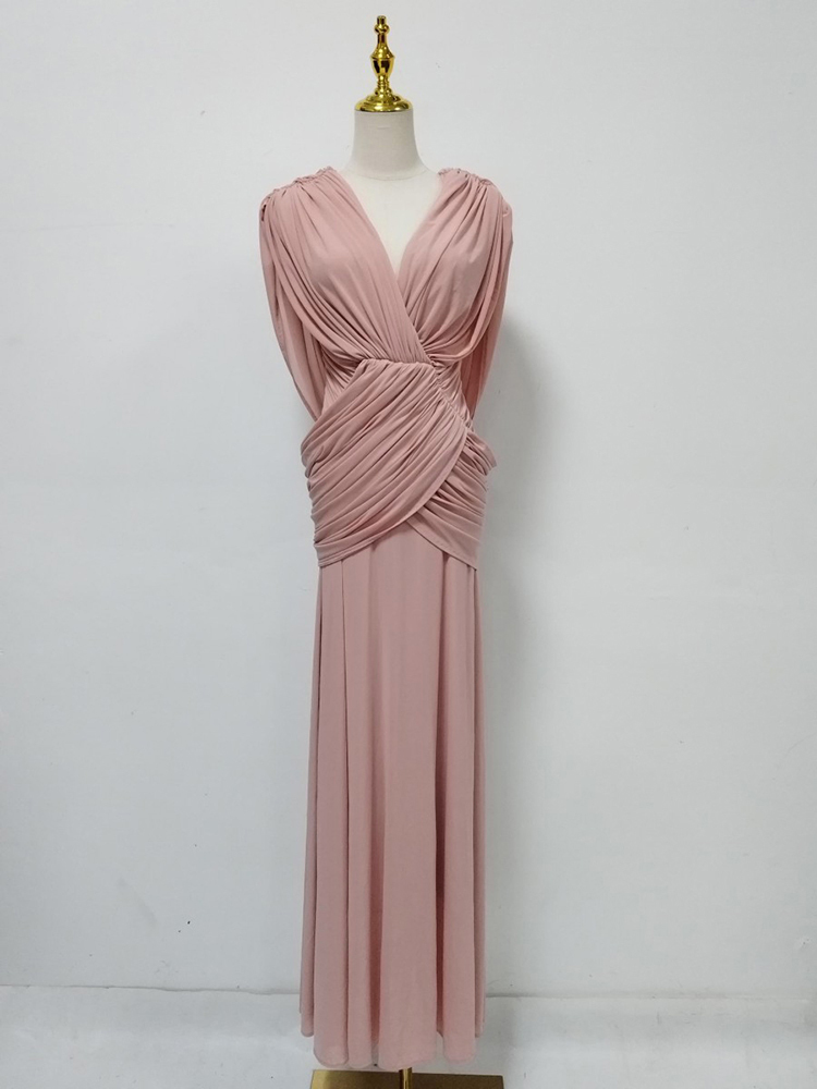 TWOTWINSTYLE V Neck Sleeveles Tunic Pleated Elegant Dress