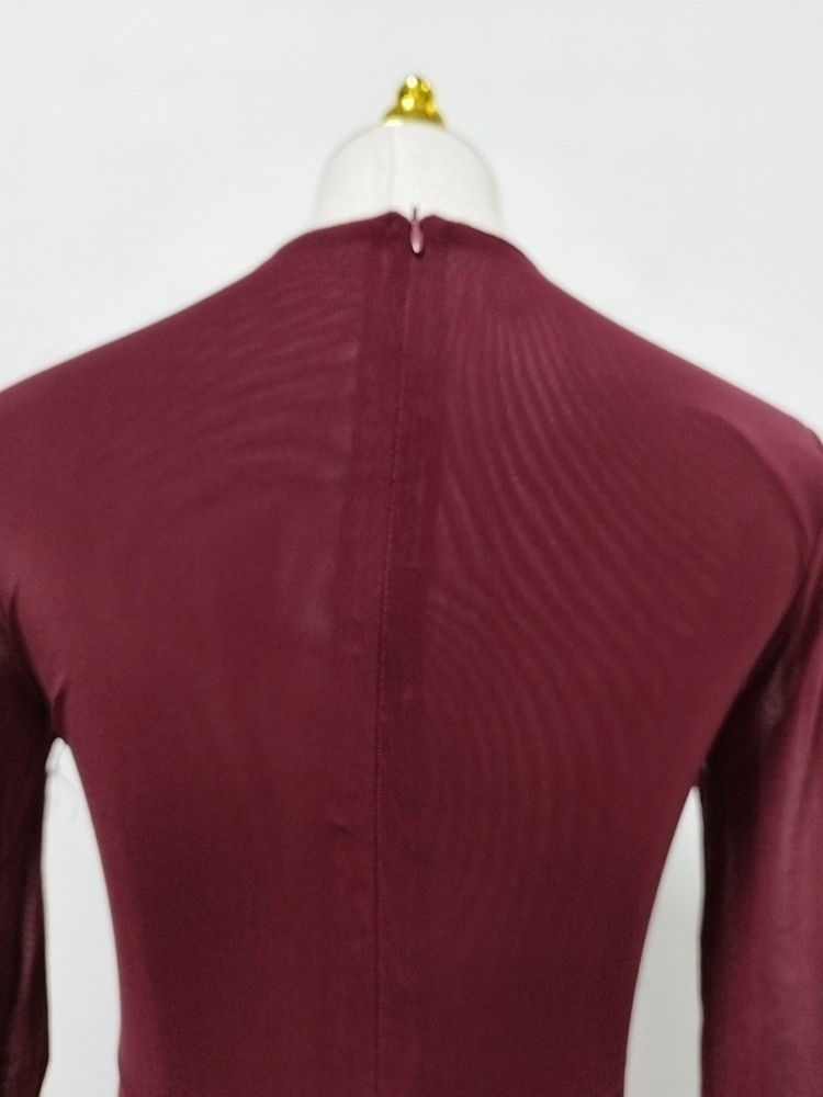 TWOTWINSTYLE Round Neck Long Sleeve Tunic Pleated Elegant Dress