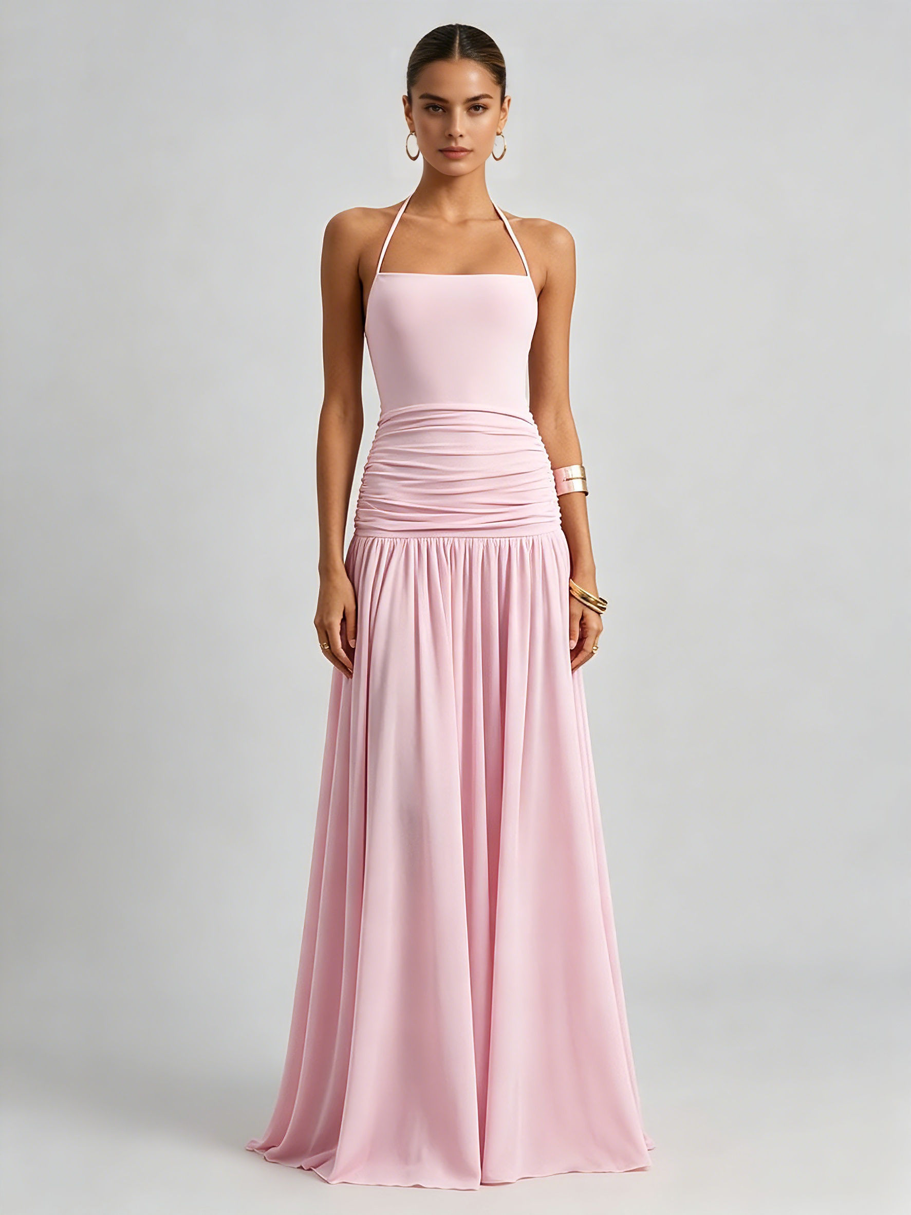 TWOTWINSTYLE Backless Pleated Tunic Minimalist Camisole Dress