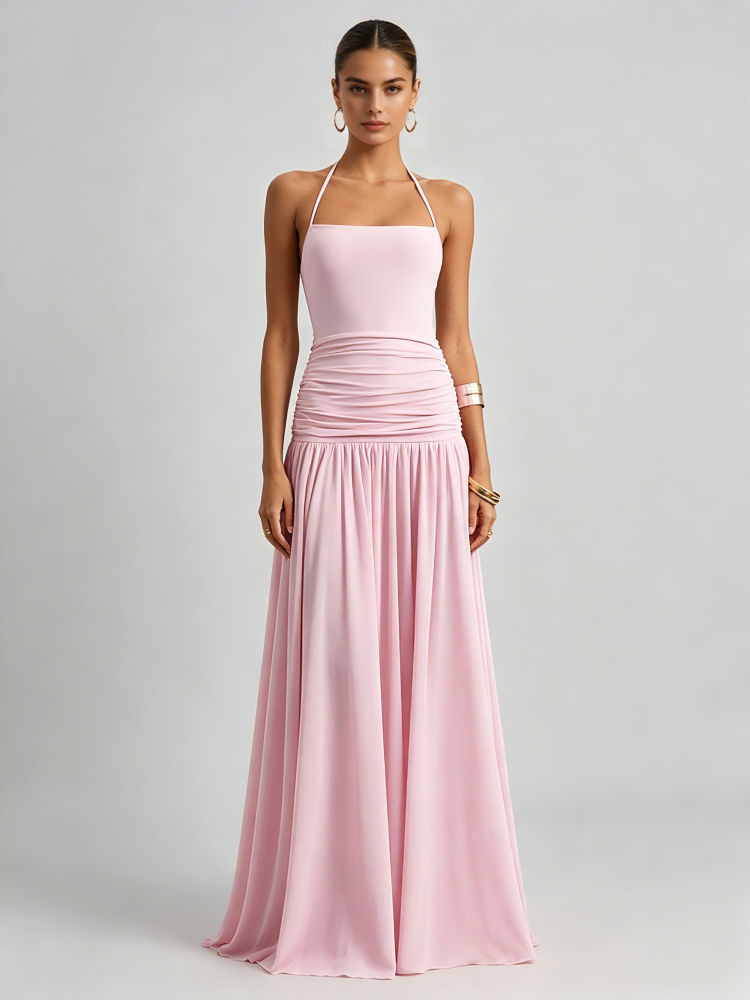 TWOTWINSTYLE Backless Pleated Tunic Minimalist Camisole Dress