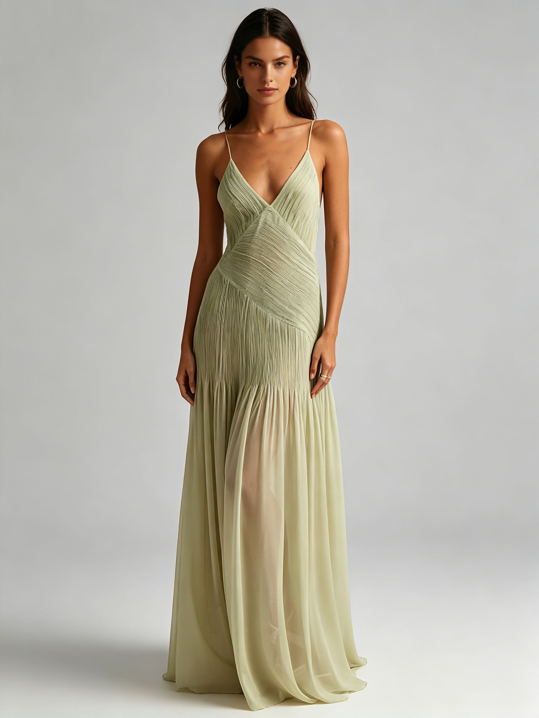 TWOTWINSTYLE Deep V Neck High Waist Pleated Fashion Dress