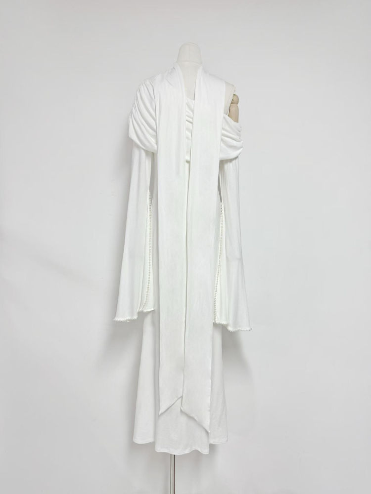 TWOTWINSTYLE Off One Shoulder Patchwork Pearl Fashion Dress