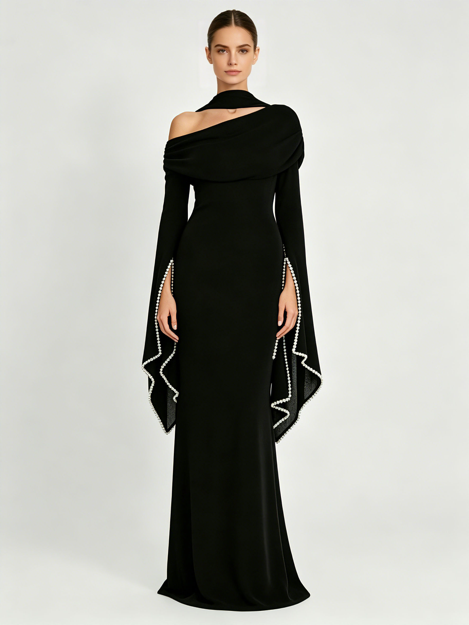 TWOTWINSTYLE Off One Shoulder Patchwork Pearl Fashion Dress