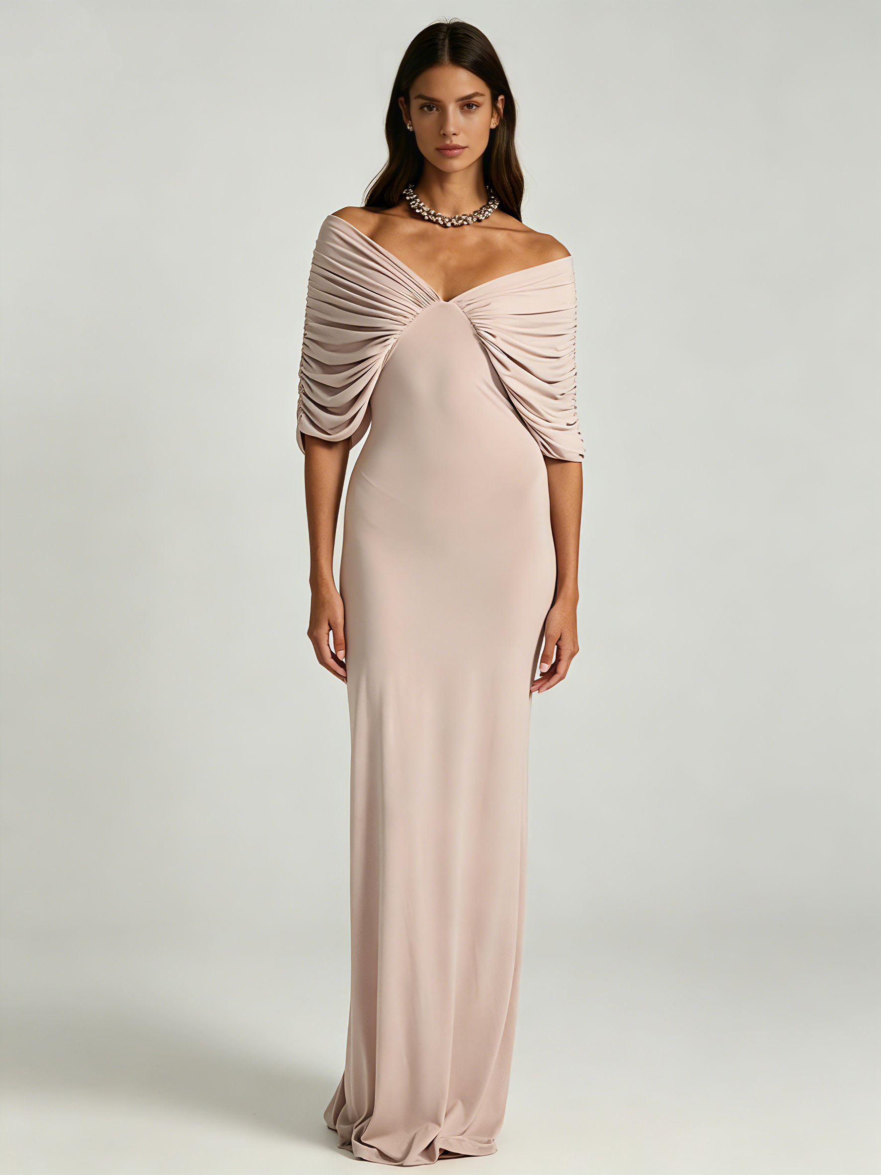 TWOTWINSTYLE Off Shoulder Pleated Tunic Chic Maxi Dress