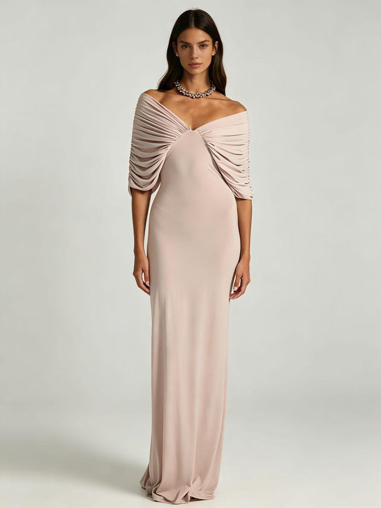 TWOTWINSTYLE Off Shoulder Pleated Tunic Chic Maxi Dress