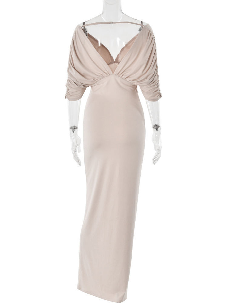 TWOTWINSTYLE Off Shoulder Pleated Tunic Chic Maxi Dress