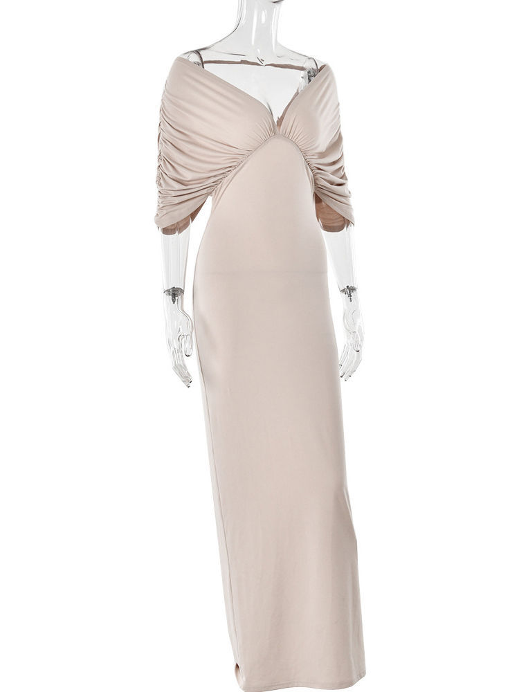 TWOTWINSTYLE Off Shoulder Pleated Tunic Chic Maxi Dress