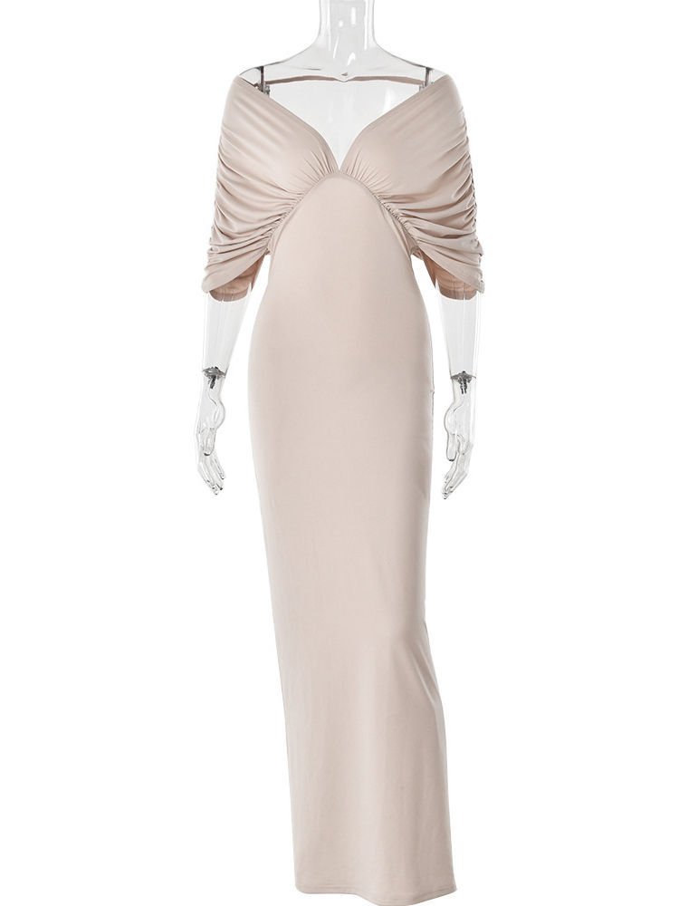 TWOTWINSTYLE Off Shoulder Pleated Tunic Chic Maxi Dress