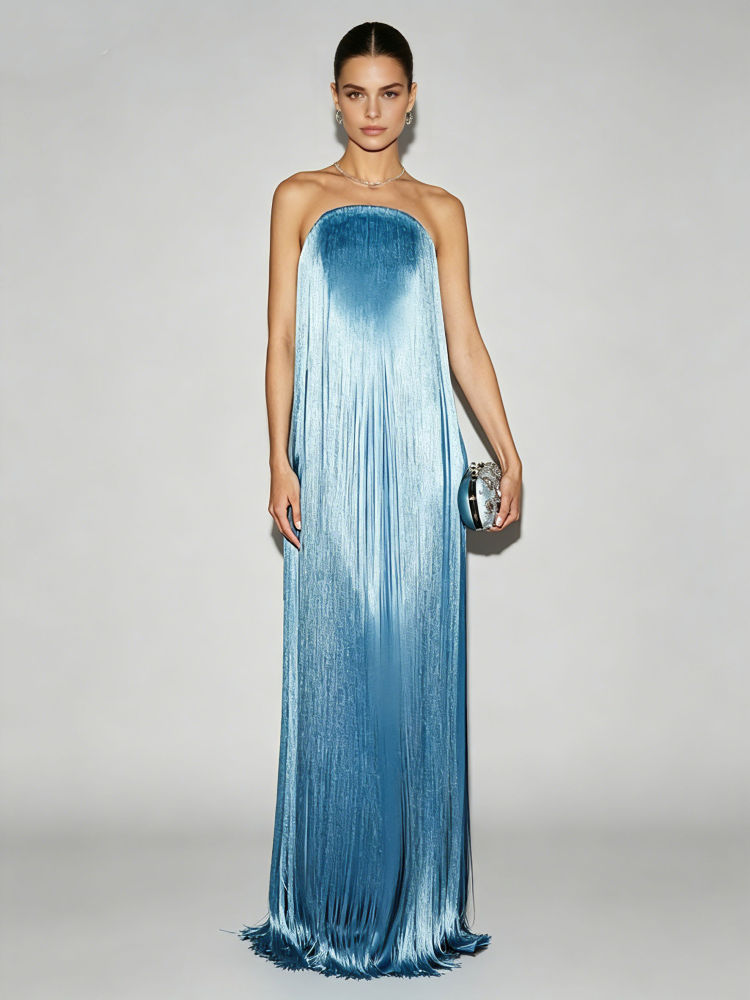 TWOTWINSTYLE Off Shoulder Spliced Tassel Design Dress