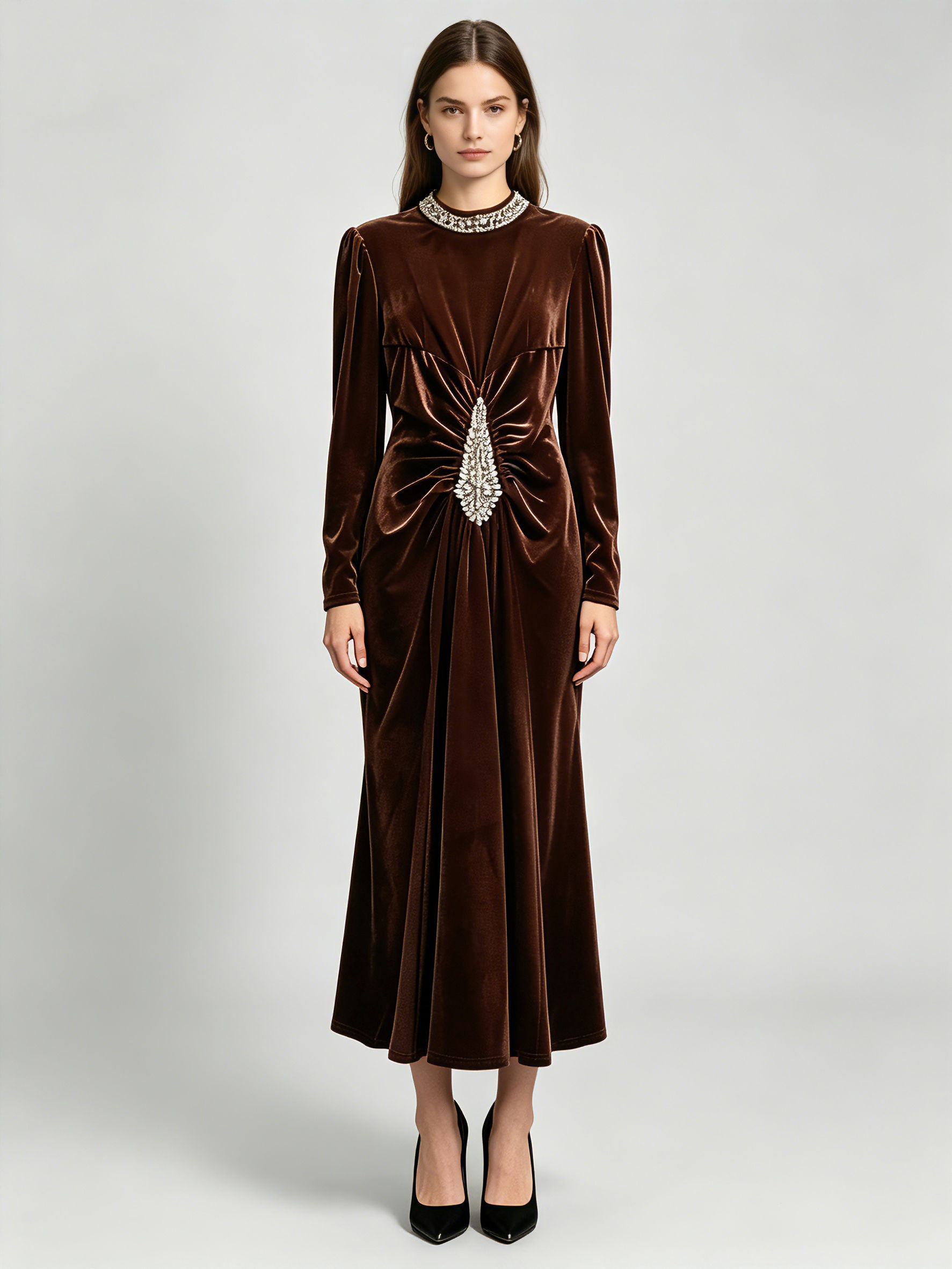 TWOTWINSTYLE Patchwork Diamond High Waist Ruched Vintage Dress