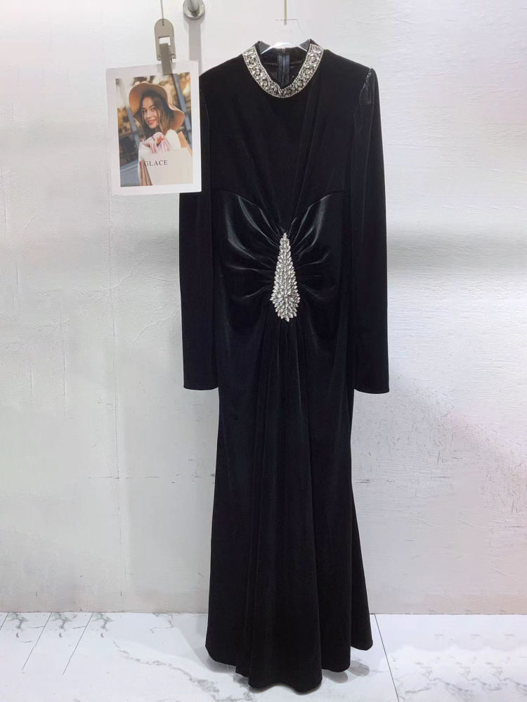TWOTWINSTYLE Patchwork Diamond High Waist Ruched Vintage Dress