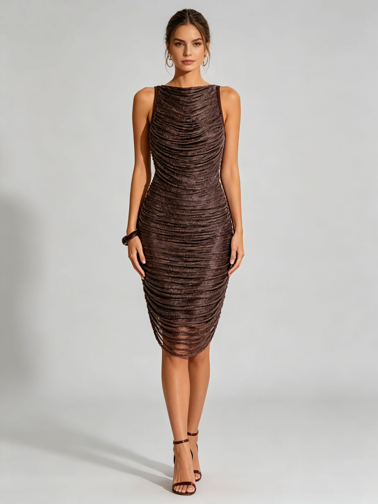 TWOTWINSTYLE Round Neck Sleeveles Spliced Tassel Vintage Dress