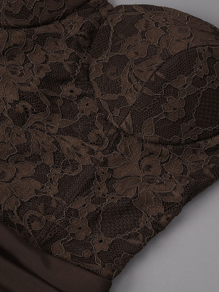 TWOTWINSTYLE Sleeveles Spliced Lace Ruched Side Split Vintage Dress