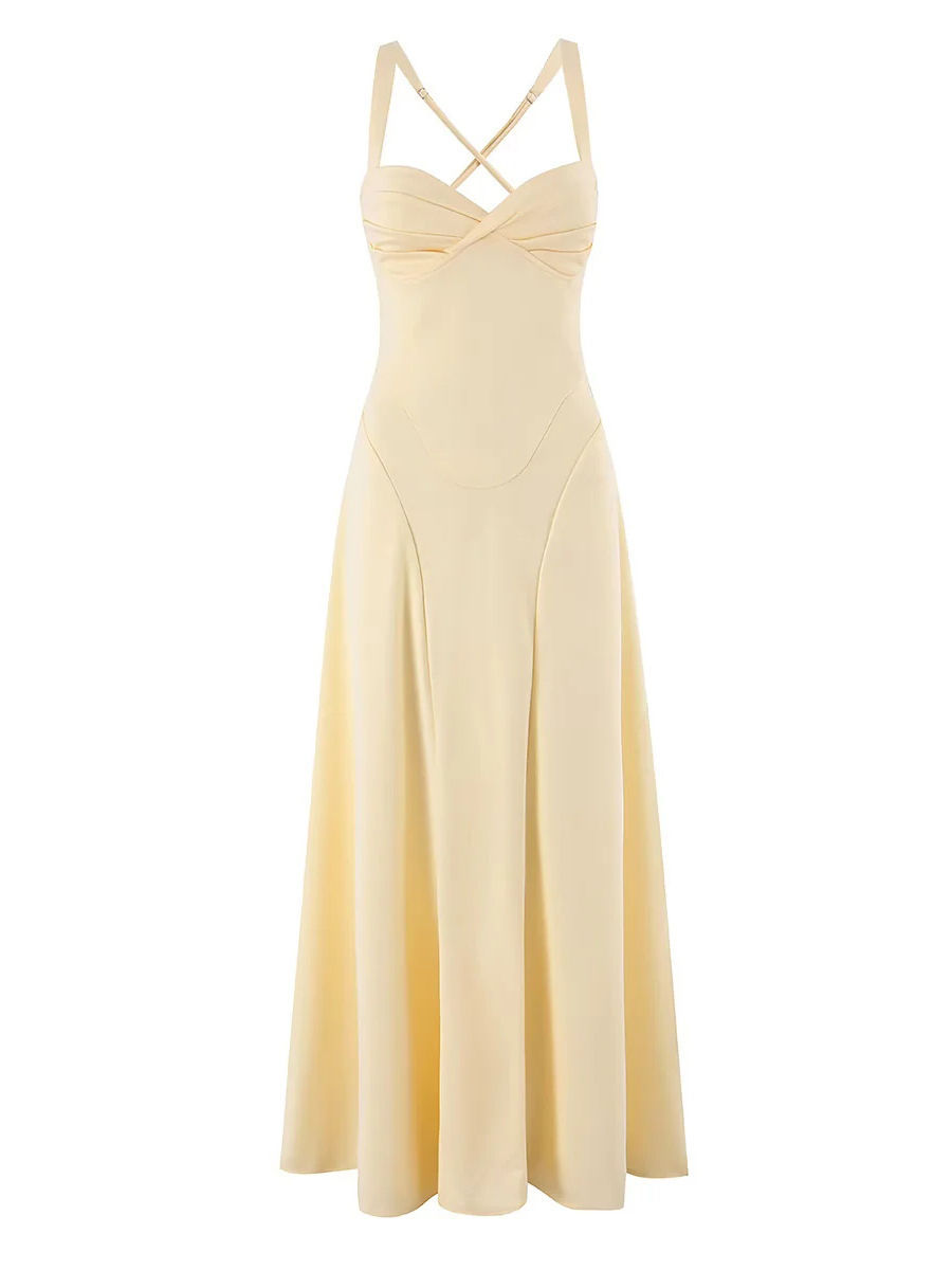 TWOTWINSTYLE Solid High Waist Patchwork Drawstring Elegant Dress