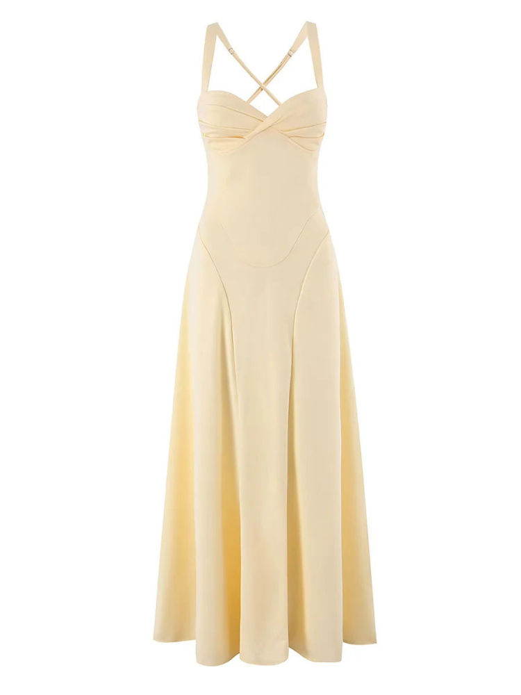TWOTWINSTYLE Solid High Waist Patchwork Drawstring Elegant Dress