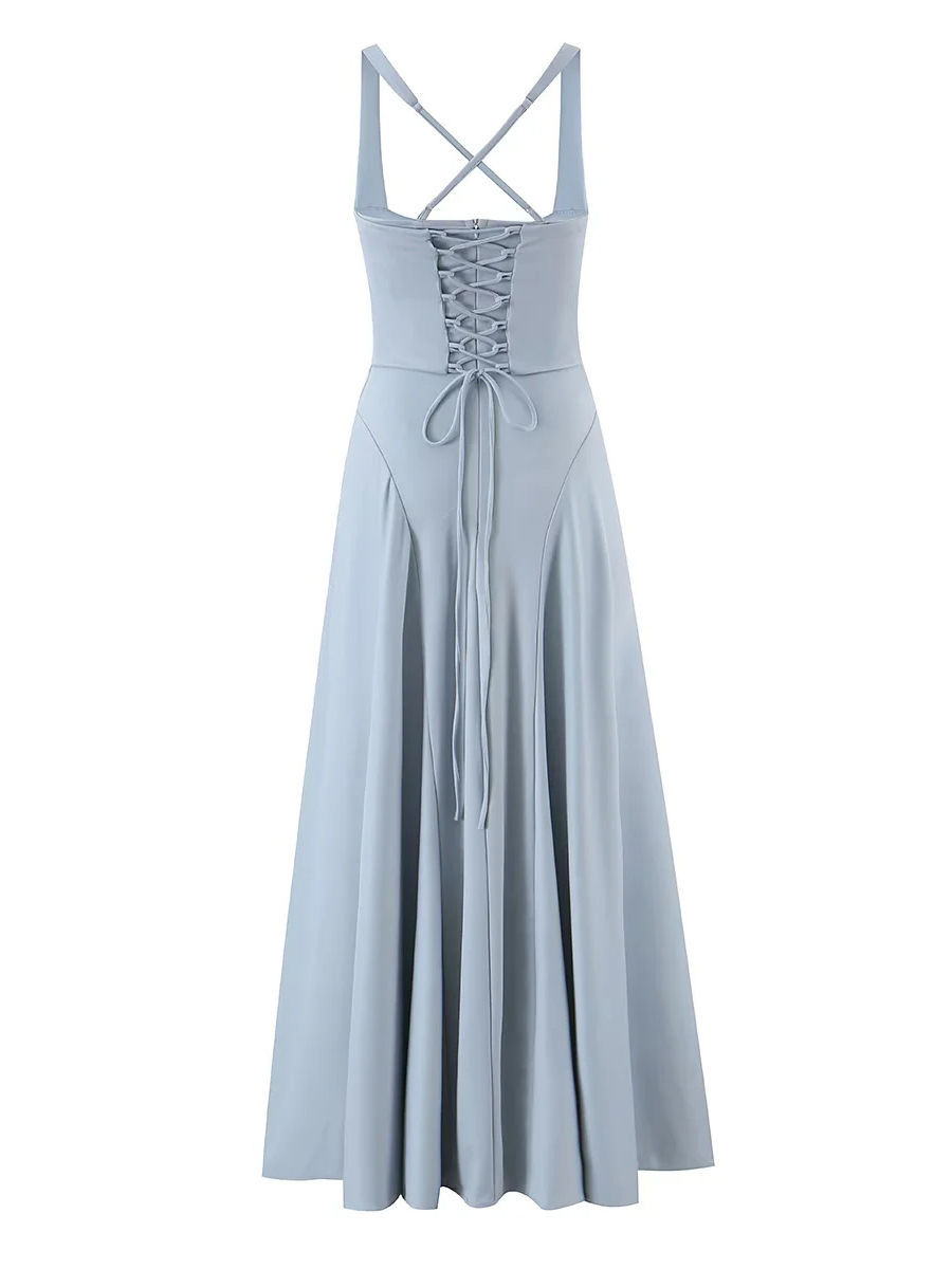 TWOTWINSTYLE Solid High Waist Patchwork Drawstring Elegant Dress