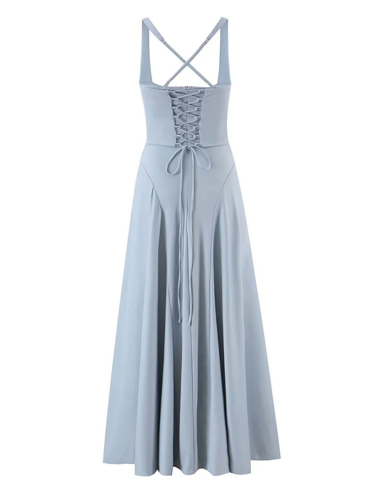 TWOTWINSTYLE Solid High Waist Patchwork Drawstring Elegant Dress