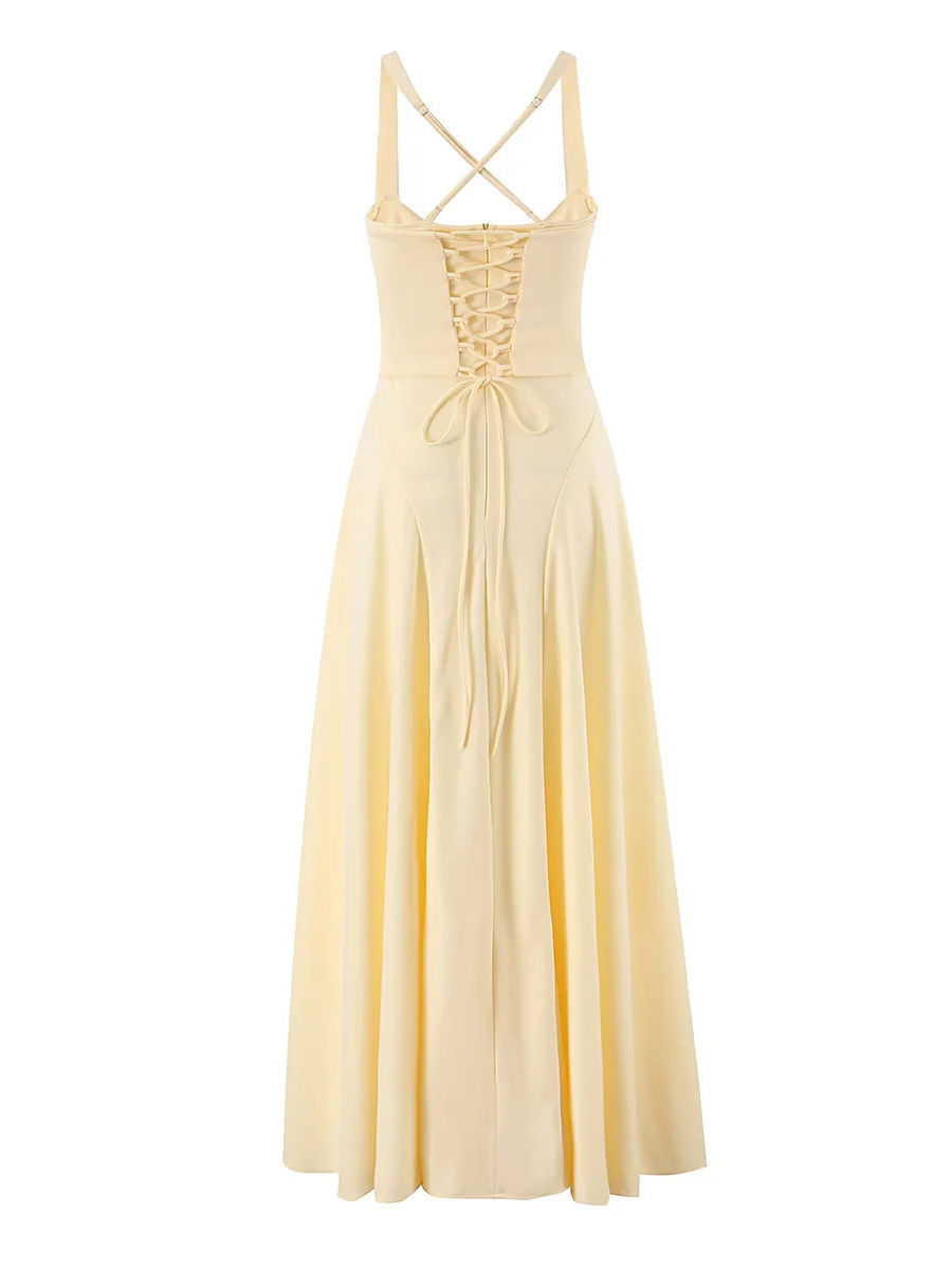 TWOTWINSTYLE Solid High Waist Patchwork Drawstring Elegant Dress